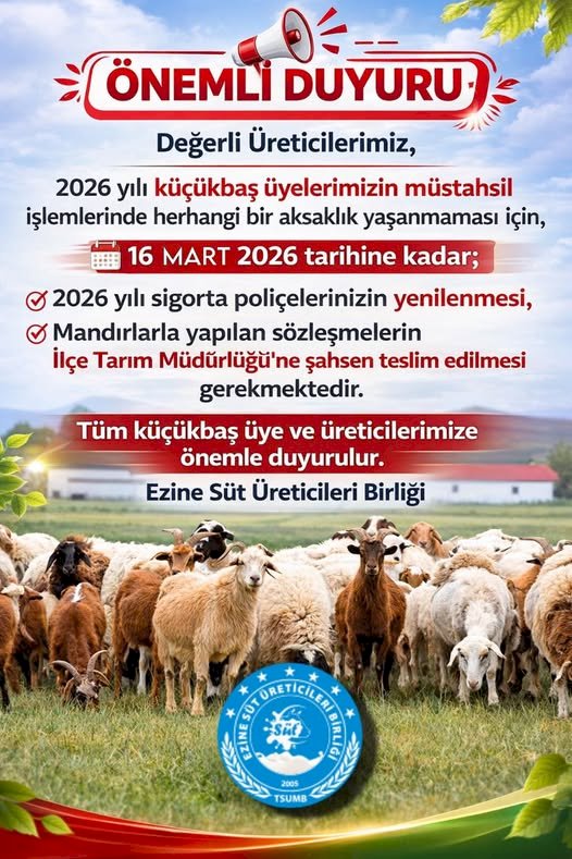 Ezine Süt Üreticileri Birliği’nden Küçükbaş Yetiştiricilerine Uyarı